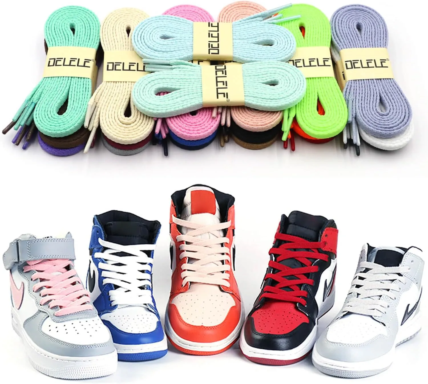 DELELE Flat Shoe Laces for Sneakers: 6/25 inch Narrow Athletic Shoelaces 2 Pair