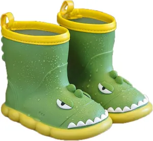 Dinosaur Flat Bottom Rain Boots for Baby Toddler Cute Soft Waterproof Rainboots Kids Rubber Fun Water Shoes
