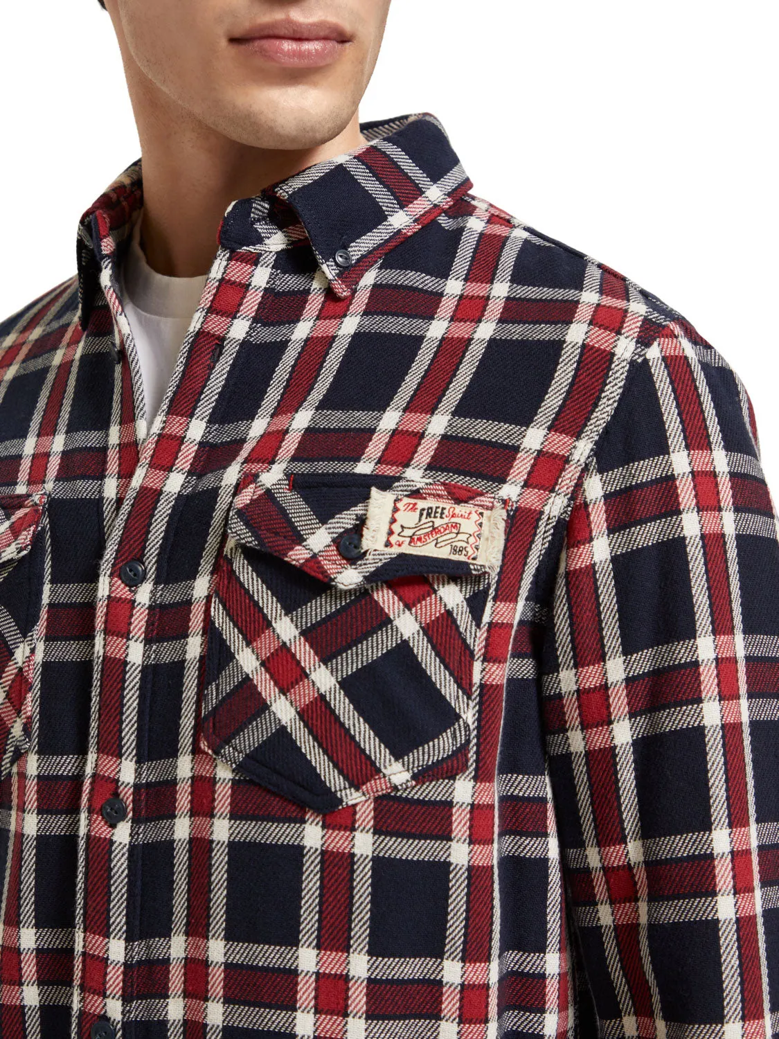 Double-Faced Twill Check Shirt in Red Blue Check