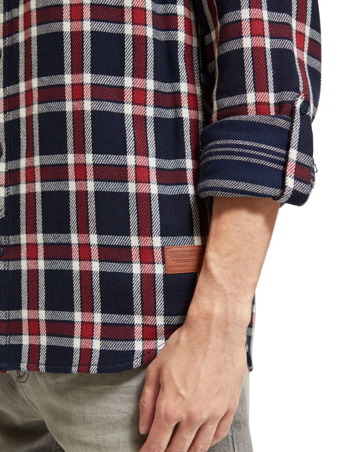 Double-Faced Twill Check Shirt in Red Blue Check