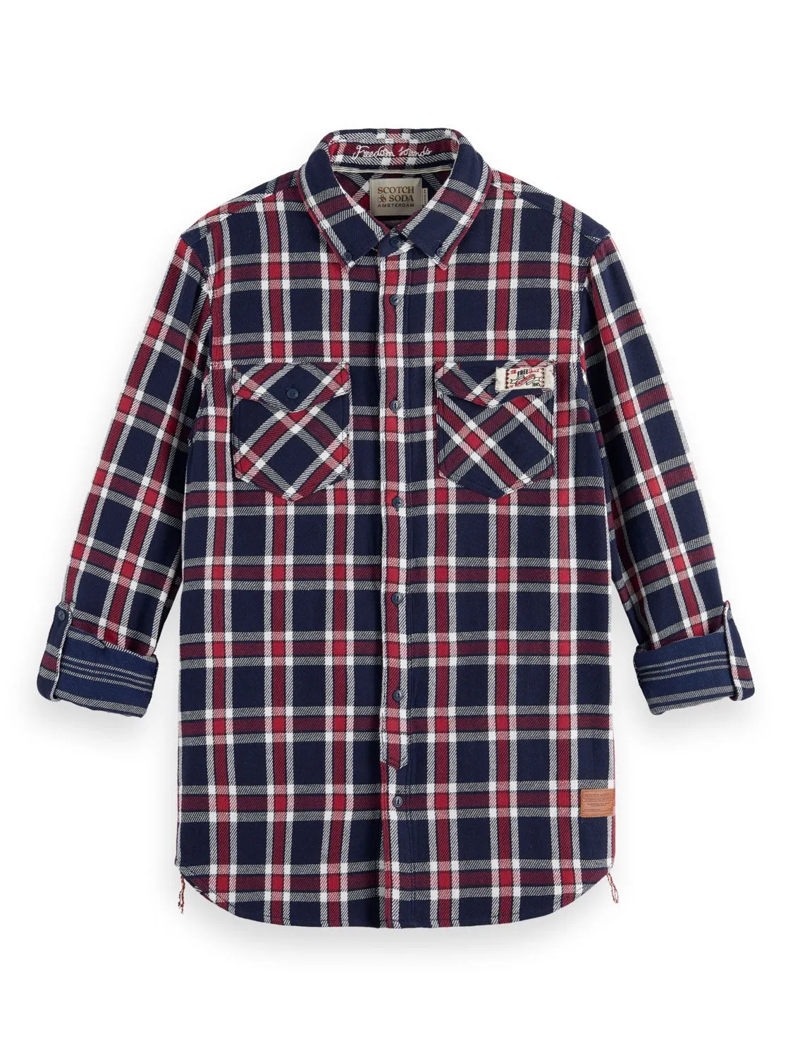 Double-Faced Twill Check Shirt in Red Blue Check