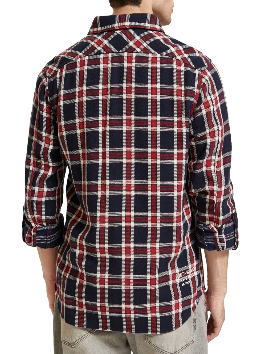 Double-Faced Twill Check Shirt in Red Blue Check