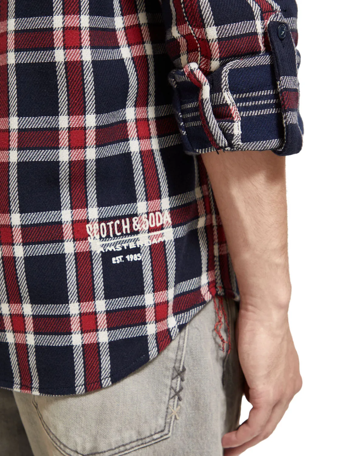 Double-Faced Twill Check Shirt in Red Blue Check