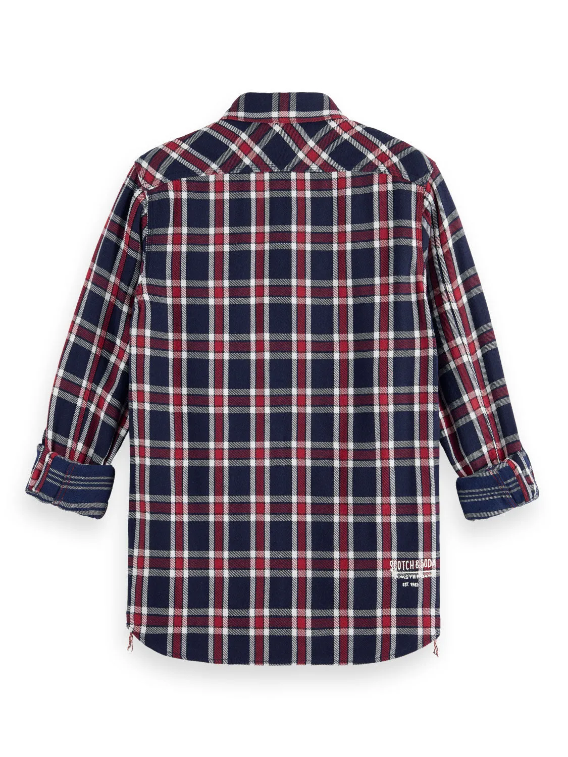 Double-Faced Twill Check Shirt in Red Blue Check