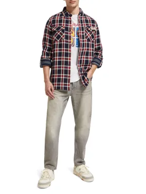 Double-Faced Twill Check Shirt in Red Blue Check