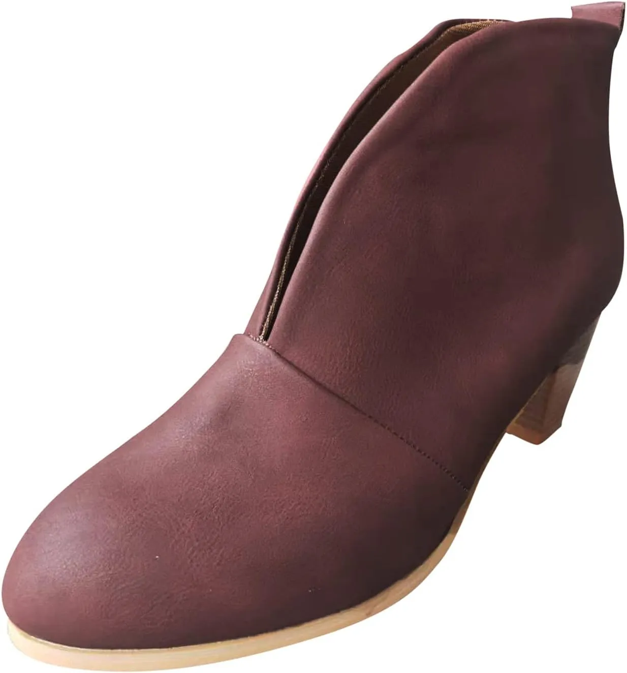 Dressy Ankle Boots for Women Stylish Almond Toe V Cut Pull On Booties Chunky Block Stacked Mid Heel Arch Support Short Boots for Women Daily Walking Winter Fall Fashion Party