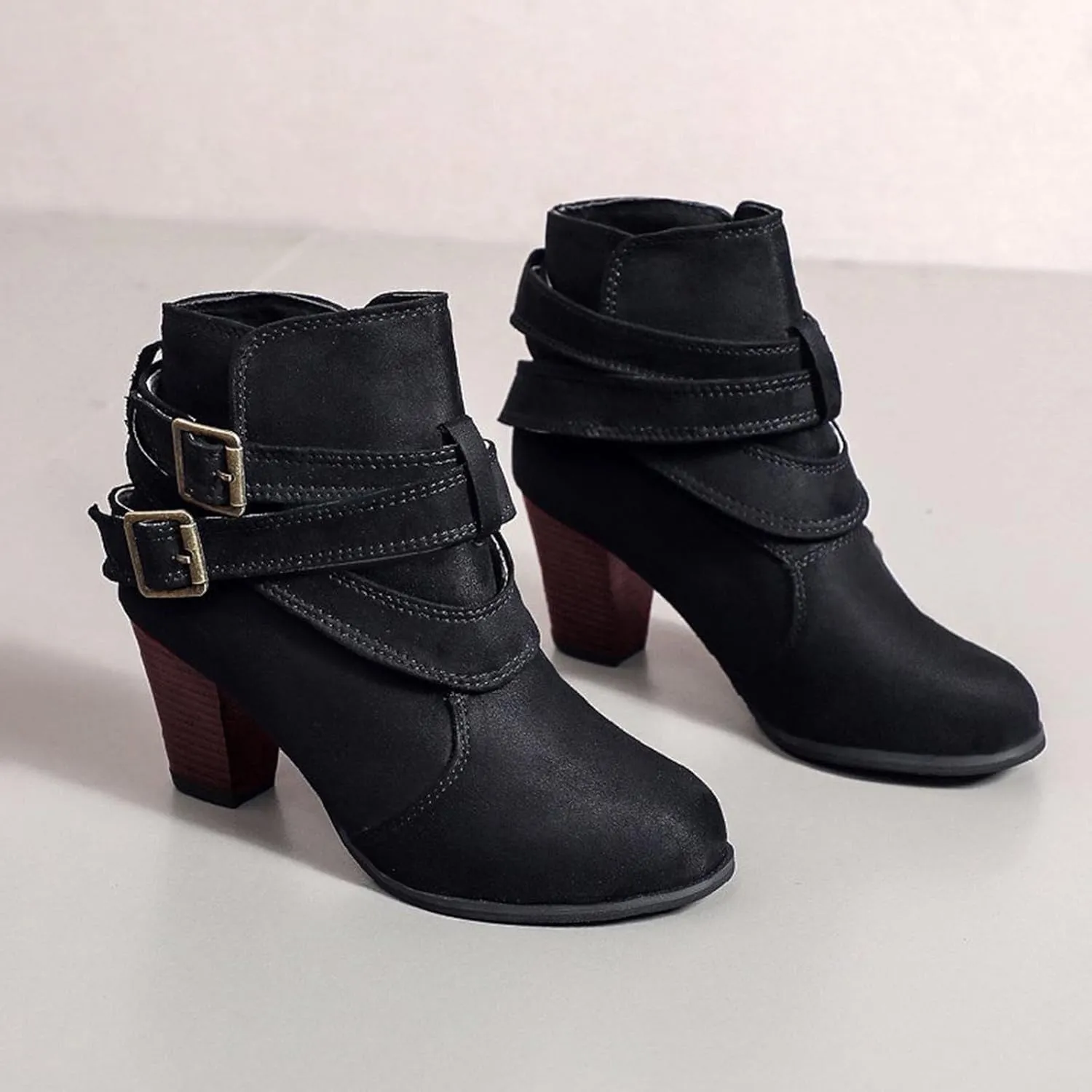 Dressy Boots Ankle for Women Fashion Women Ankle Boots Women's Chelsea Pump Ankle Boots Closed Toe Stacked Heel Booties Shoe