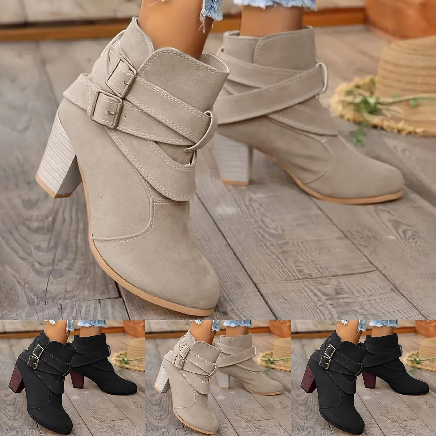 Dressy Boots Ankle for Women Fashion Women Ankle Boots Women's Chelsea Pump Ankle Boots Closed Toe Stacked Heel Booties Shoe