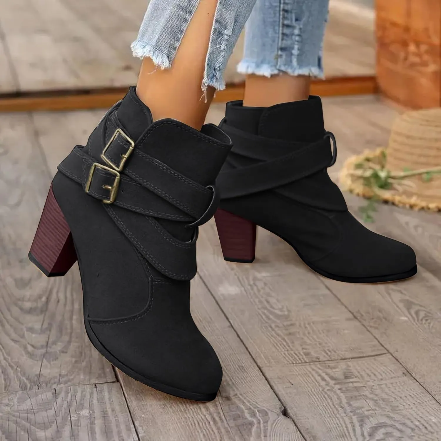 Dressy Boots Ankle for Women Fashion Women Ankle Boots Women's Chelsea Pump Ankle Boots Closed Toe Stacked Heel Booties Shoe