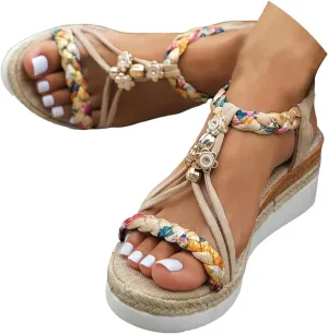 Eduavar Platform Sandals Women Elegant Dressy Bohemian Walking Shoes Open Toe Arch Support Summer Beach Comfort Sandals