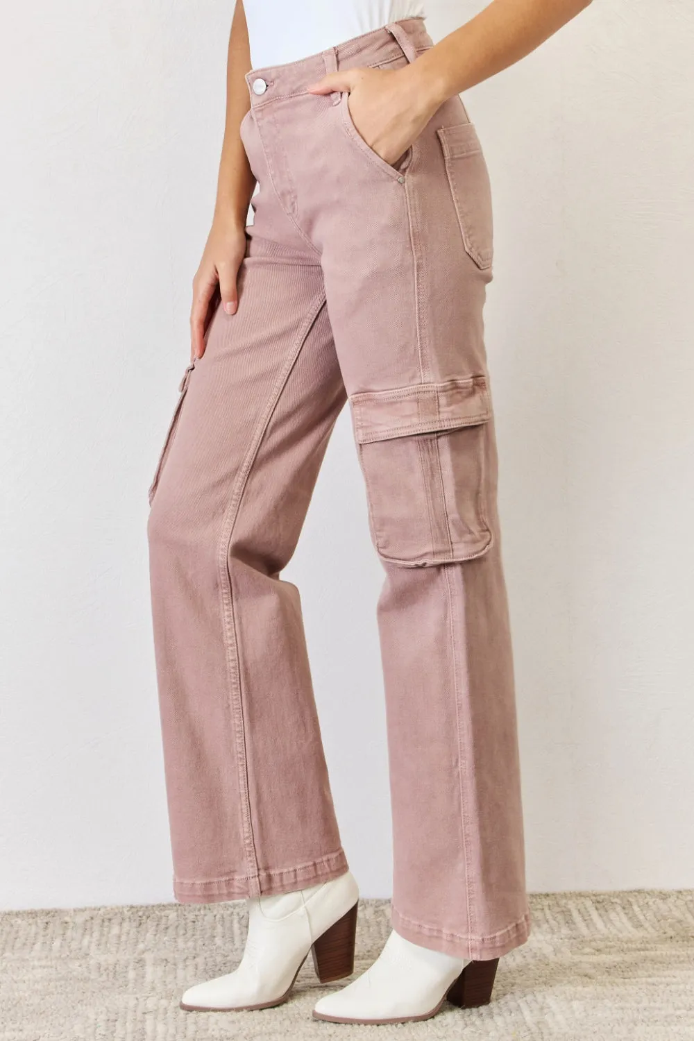 Elevated Utility: RISEN High Rise Cargo Wide Leg Jeans
