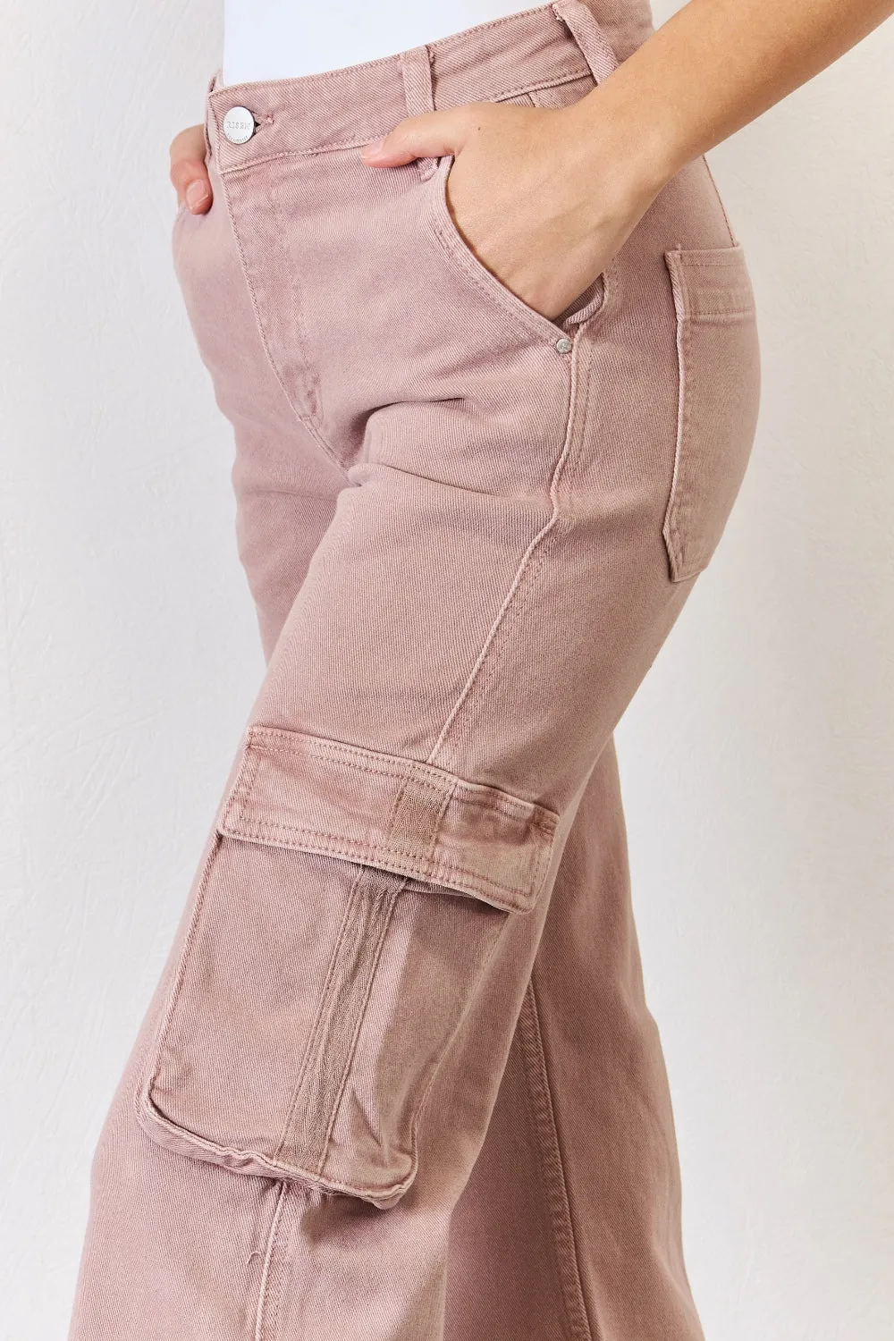 Elevated Utility: RISEN High Rise Cargo Wide Leg Jeans