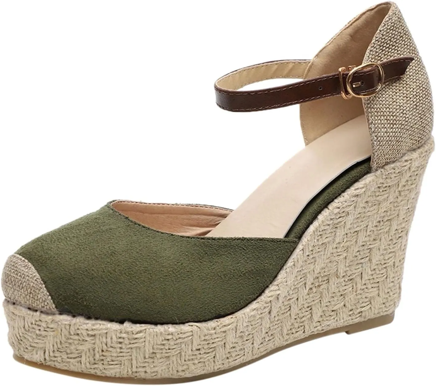 Espadrilles Wedges For Women Close Toe Beach Sandals Summer Dressy Arch Support Sandals Comfortable Ankle Strap Dress Shoes