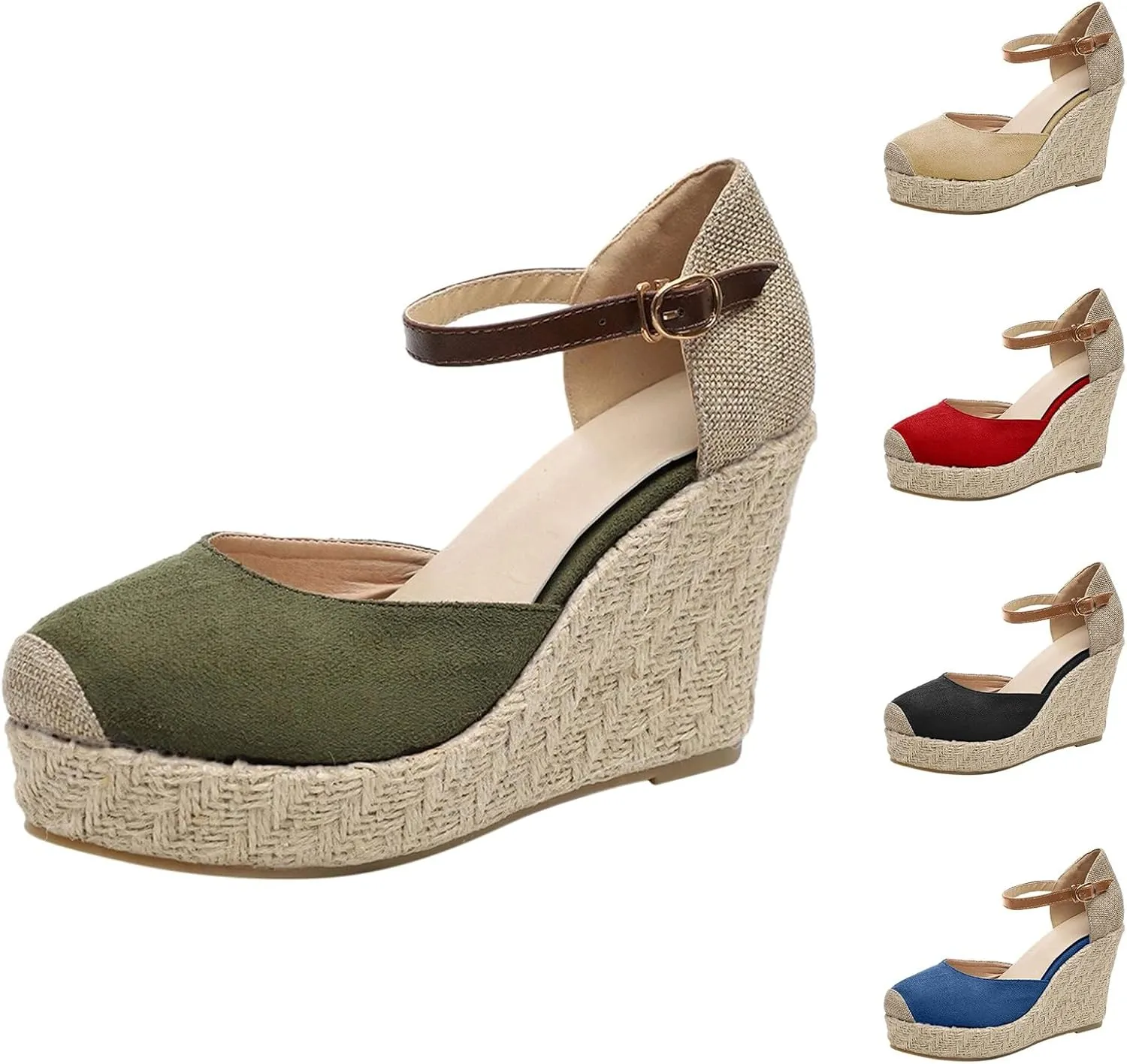 Espadrilles Wedges For Women Close Toe Beach Sandals Summer Dressy Arch Support Sandals Comfortable Ankle Strap Dress Shoes