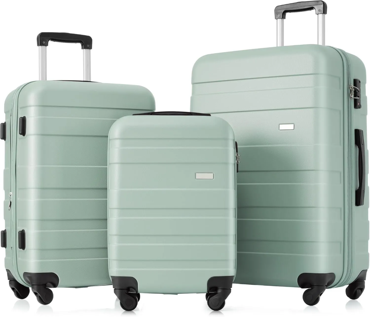 Expandable Hardshell Luggage Set with Spinner Wheels, 3 Pieces, Lightweight and Durable, Green