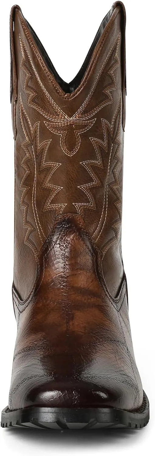 femflame Cowboy Boots for Men Square Toe Embroidered Mens Cowboy Boots Distressed Work boots Traditional Western Boots