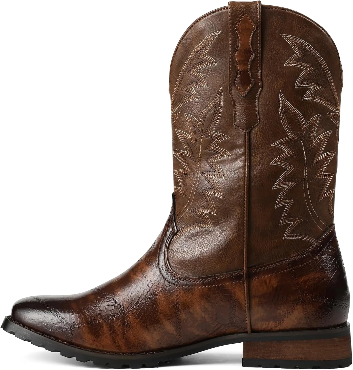 femflame Cowboy Boots for Men Square Toe Embroidered Mens Cowboy Boots Distressed Work boots Traditional Western Boots