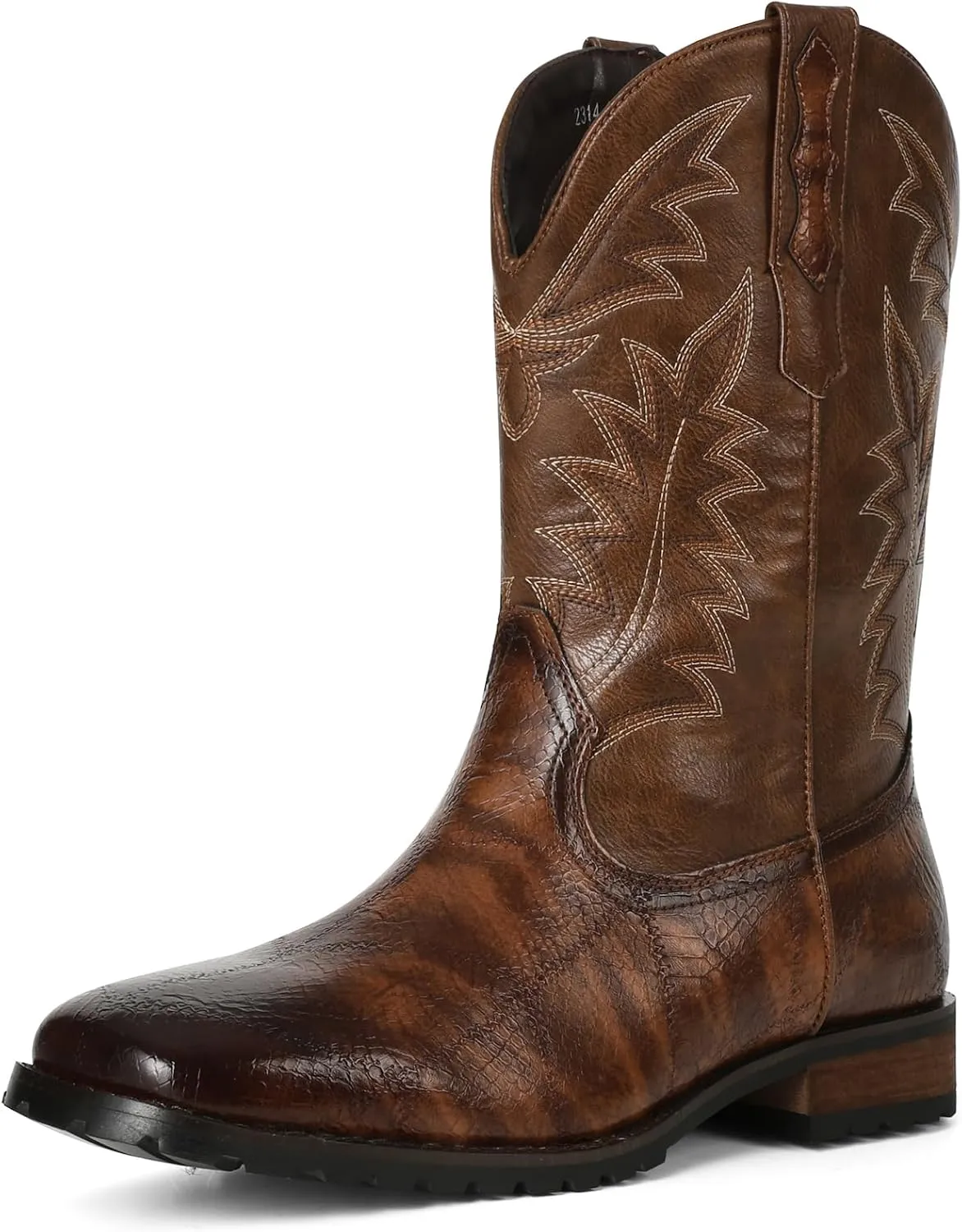femflame Cowboy Boots for Men Square Toe Embroidered Mens Cowboy Boots Distressed Work boots Traditional Western Boots