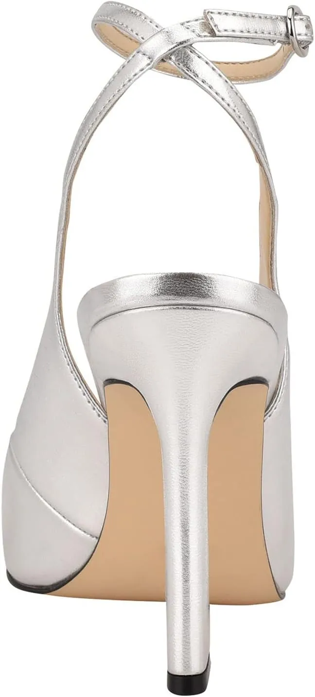 FOWT Women??s Ankle Buckle Straps Slingback Pumps High Stiletto Heels Gradient Color Pump for Girls Pointed Toe Sandals of Satin Office Dress Female Shoes 4-16 US