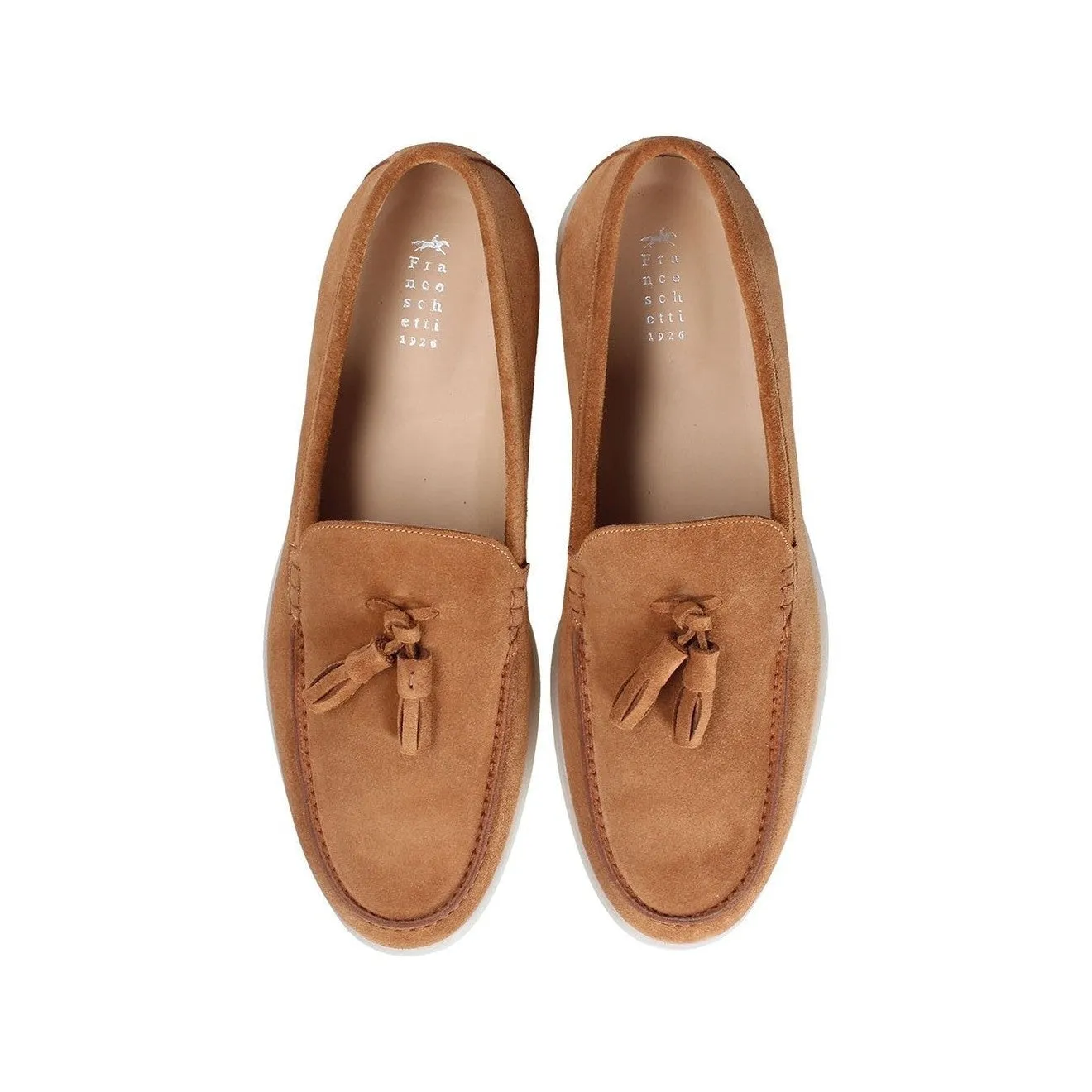 Franceschetti Amalfi Men's Shoes Light Brown Suede Leather Slip-On Tassels Sneakers (FCCT1012)