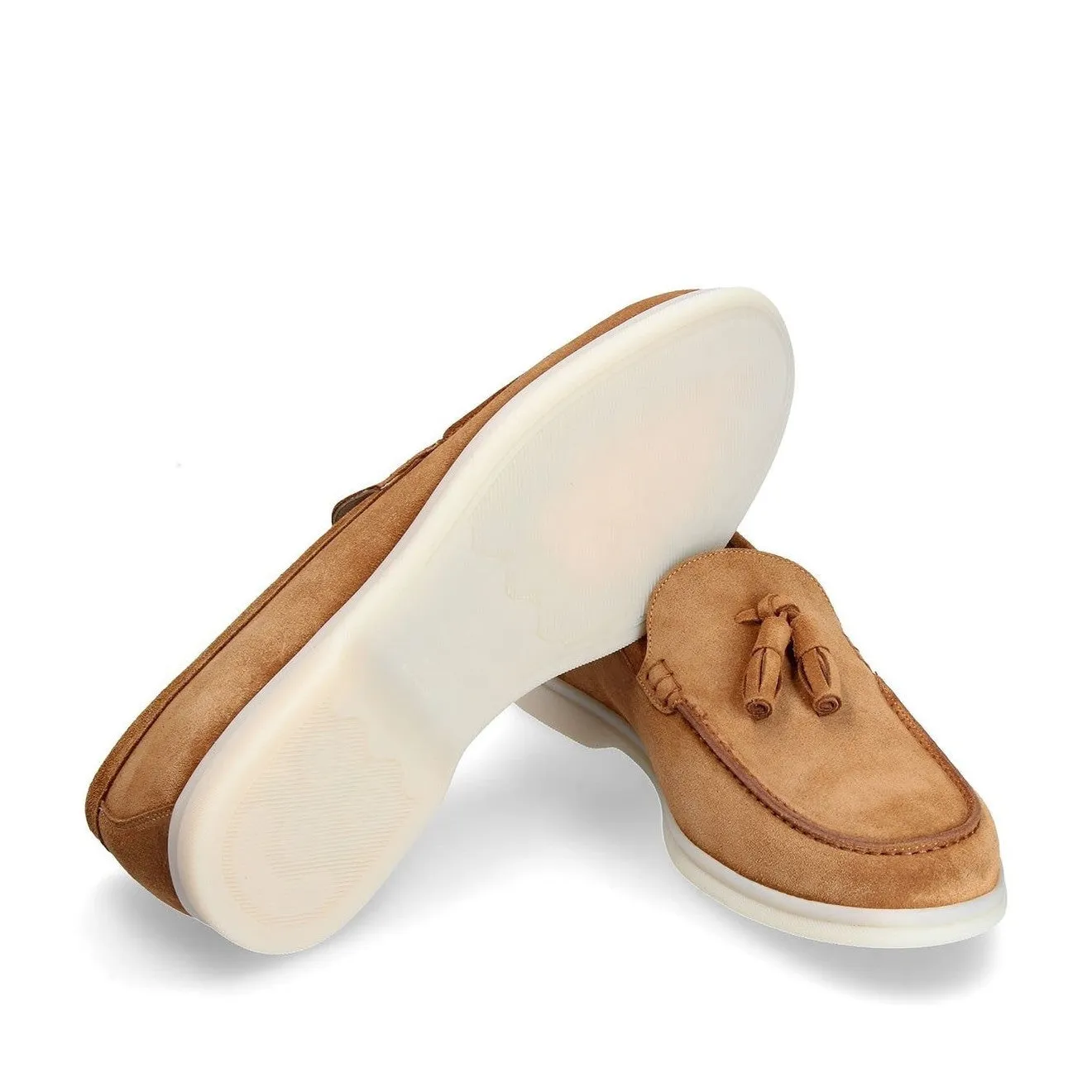 Franceschetti Amalfi Men's Shoes Light Brown Suede Leather Slip-On Tassels Sneakers (FCCT1012)