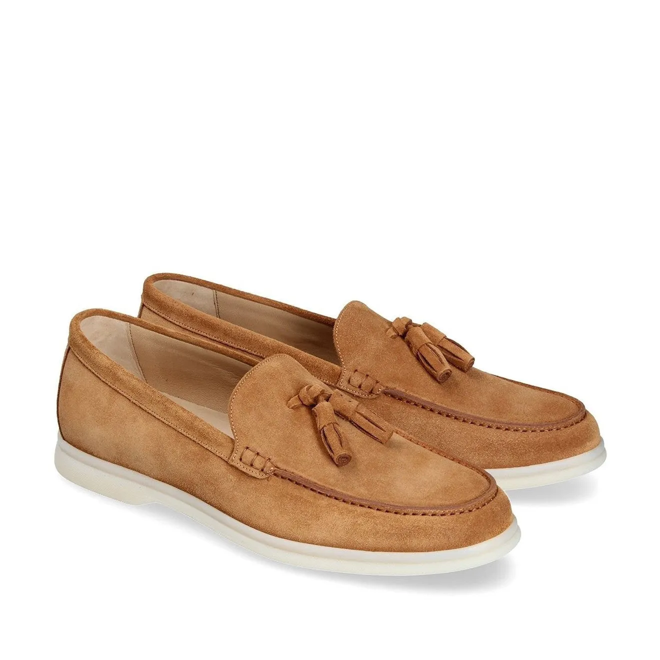 Franceschetti Amalfi Men's Shoes Light Brown Suede Leather Slip-On Tassels Sneakers (FCCT1012)