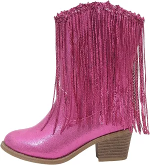Girls Cowgirl Boots with Tassel Kids Sparkly Leather Western Cowboy Boots Mid Calf Sequins Riding Shoes Casual Boot