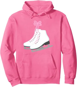 Girls Ice Skates with Pink Color Shoe Laces Figure Skater Pullover Hoodie