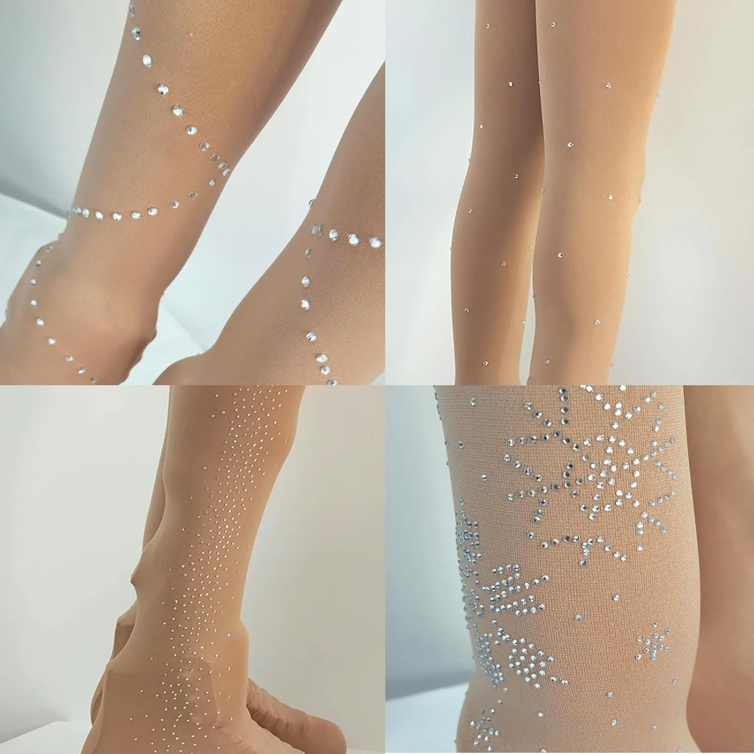 Girl's Ice Skating Training Tight Leggings with Sparkling Rhinestone Decorative Pantyhose
