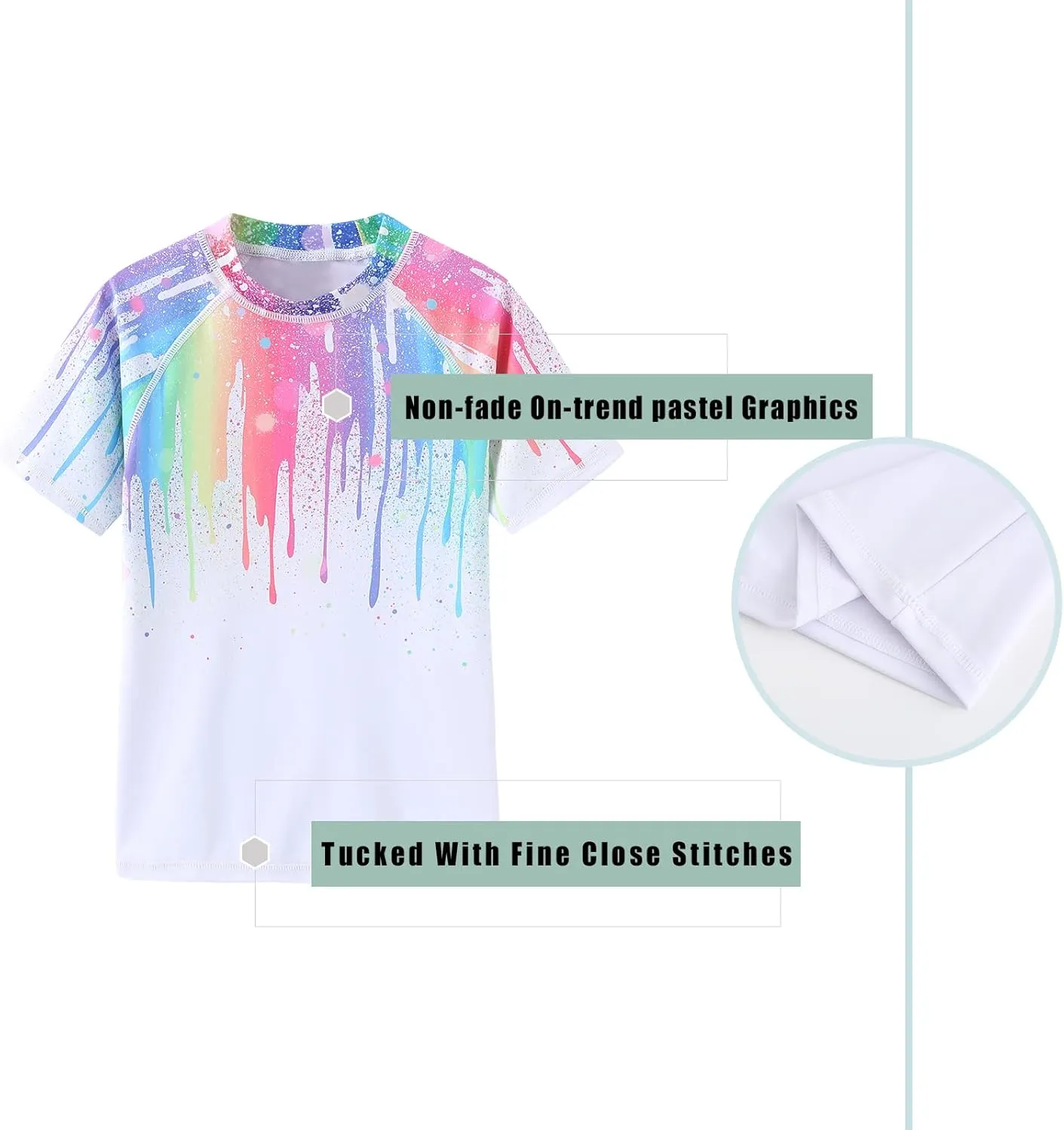 Girls Rash Guard Swimsuits Short Sleeve Swim Shirt for Kids Girls One Piece Bathing Suit Swimwear 7-16 Years