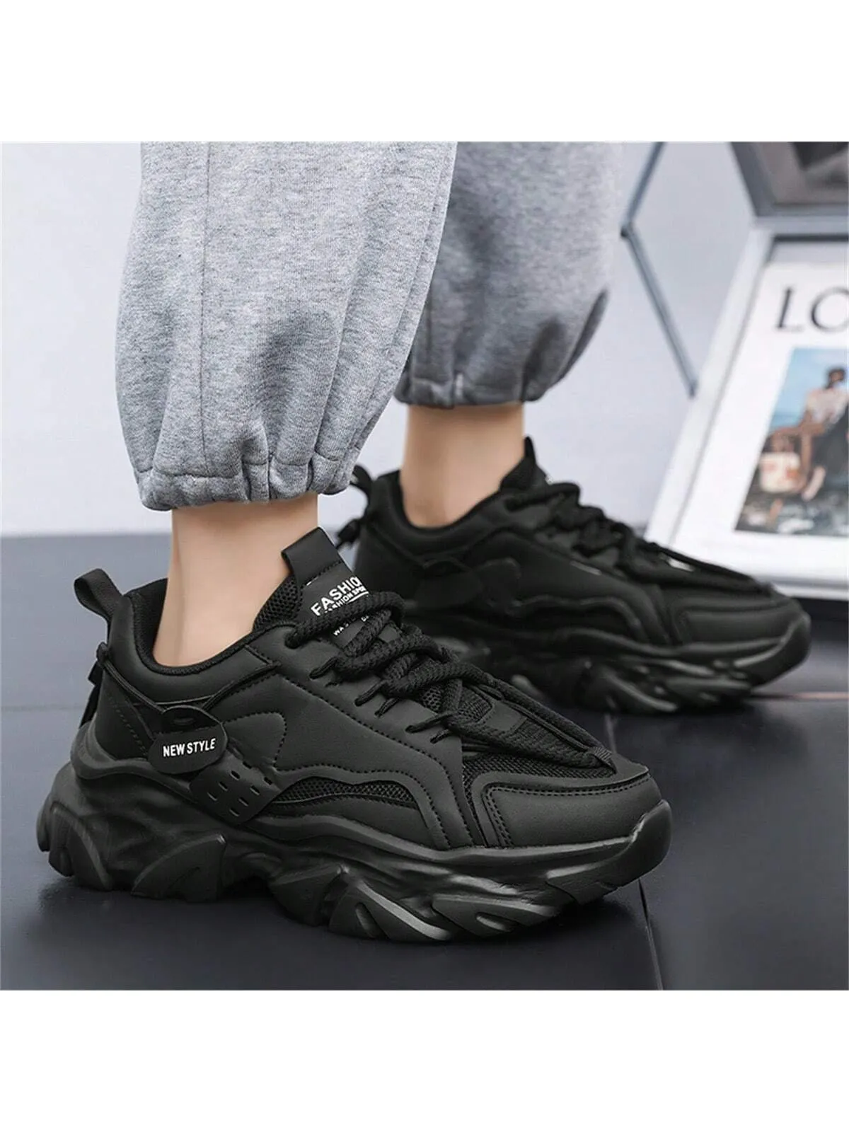 GNVA Men's Winter Trendy Casual Sports Chunky Sneakers, Slip-Resistant, Wear-Resistant, Height-Increasing, Fashionable, Shoes For Men