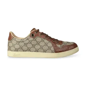 Gucci Men's GG Supreme Canvas & Brown Crocodile Trim Sneakers