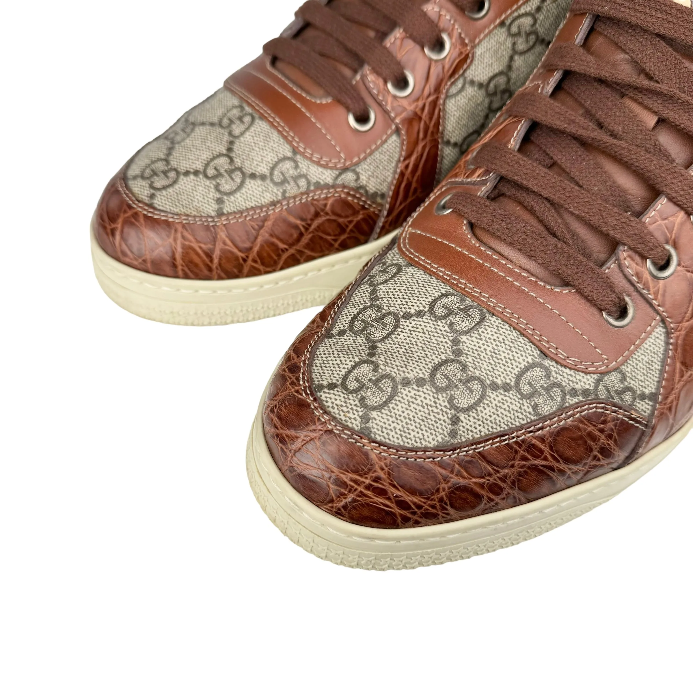 Gucci Men's GG Supreme Canvas & Brown Crocodile Trim Sneakers