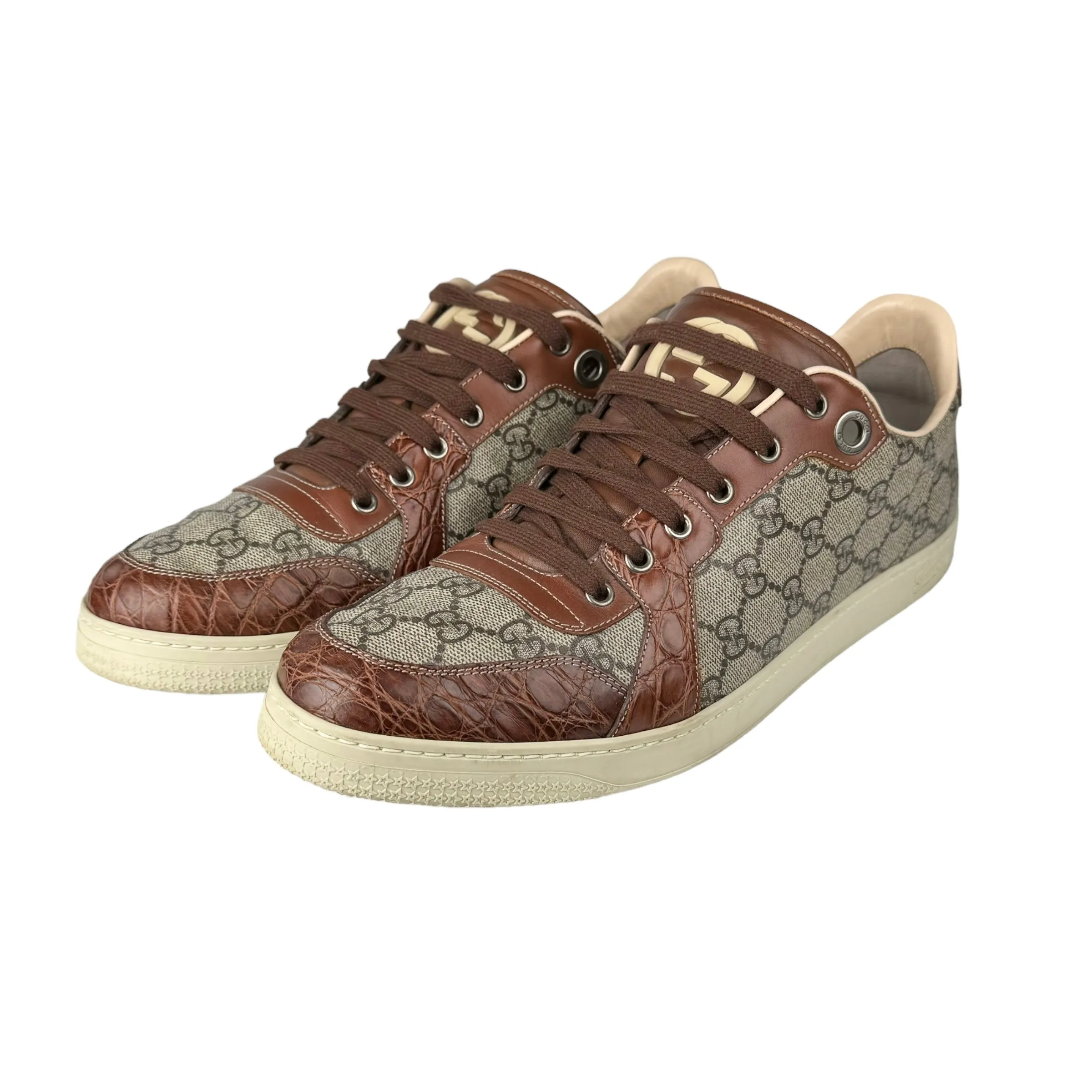 Gucci Men's GG Supreme Canvas & Brown Crocodile Trim Sneakers