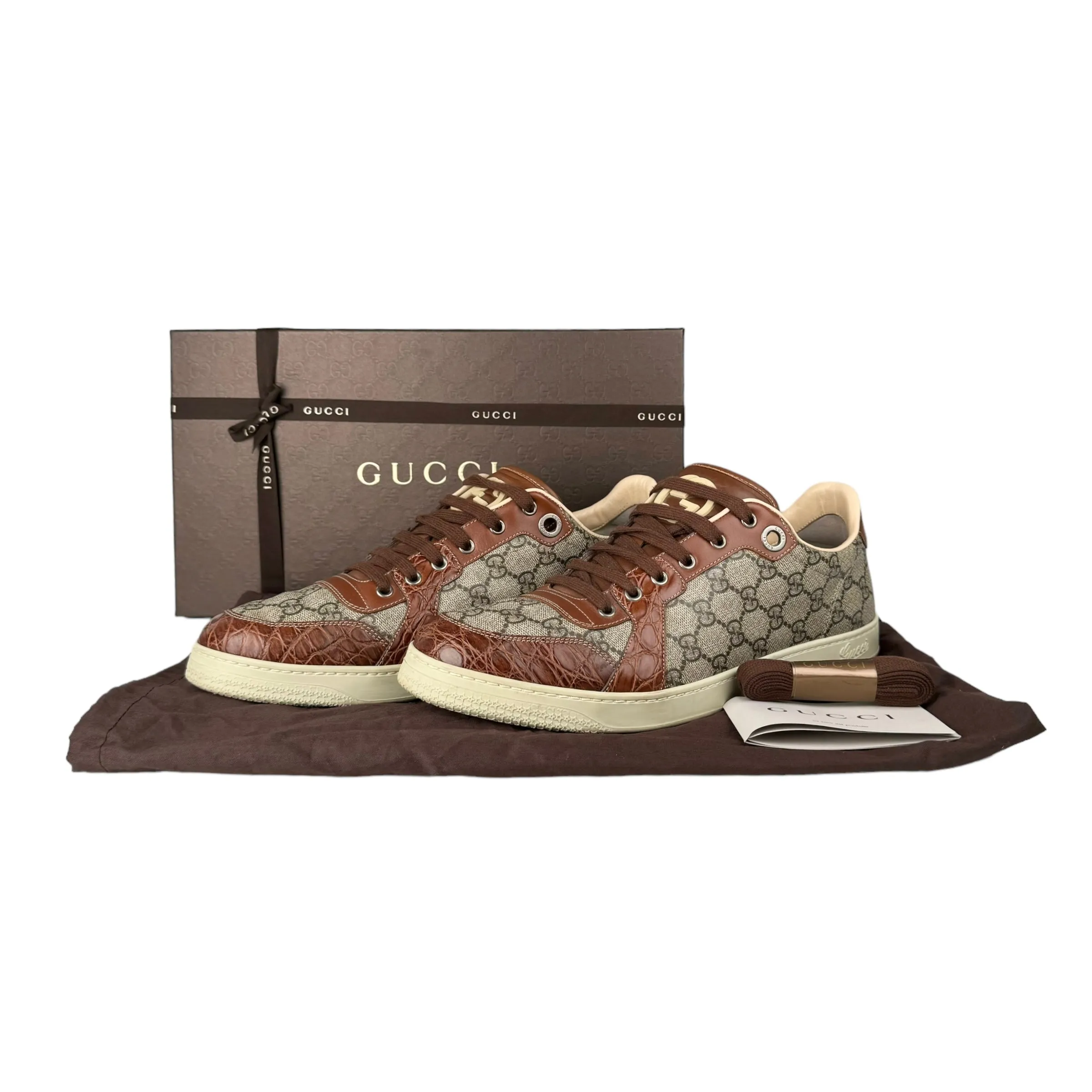 Gucci Men's GG Supreme Canvas & Brown Crocodile Trim Sneakers