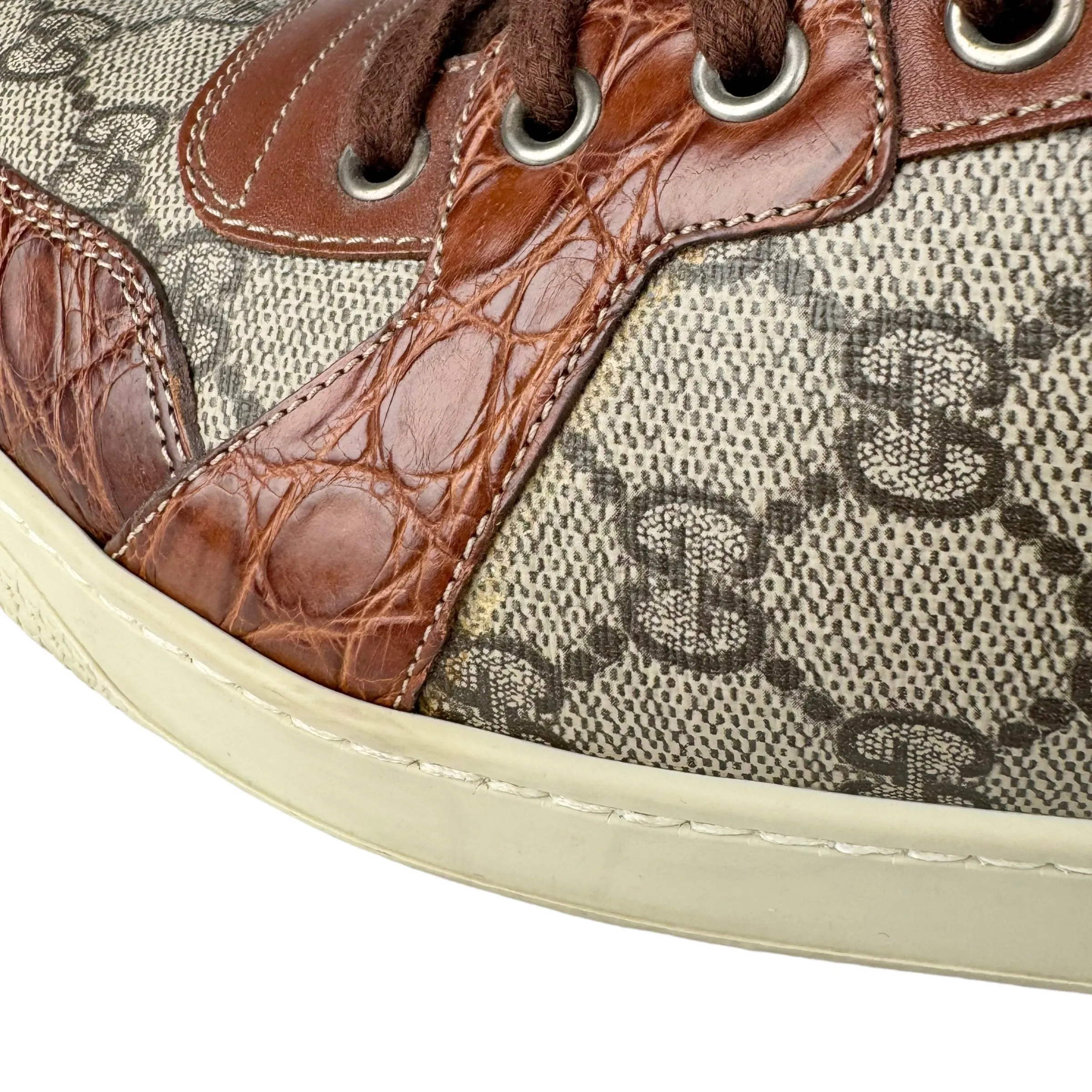 Gucci Men's GG Supreme Canvas & Brown Crocodile Trim Sneakers