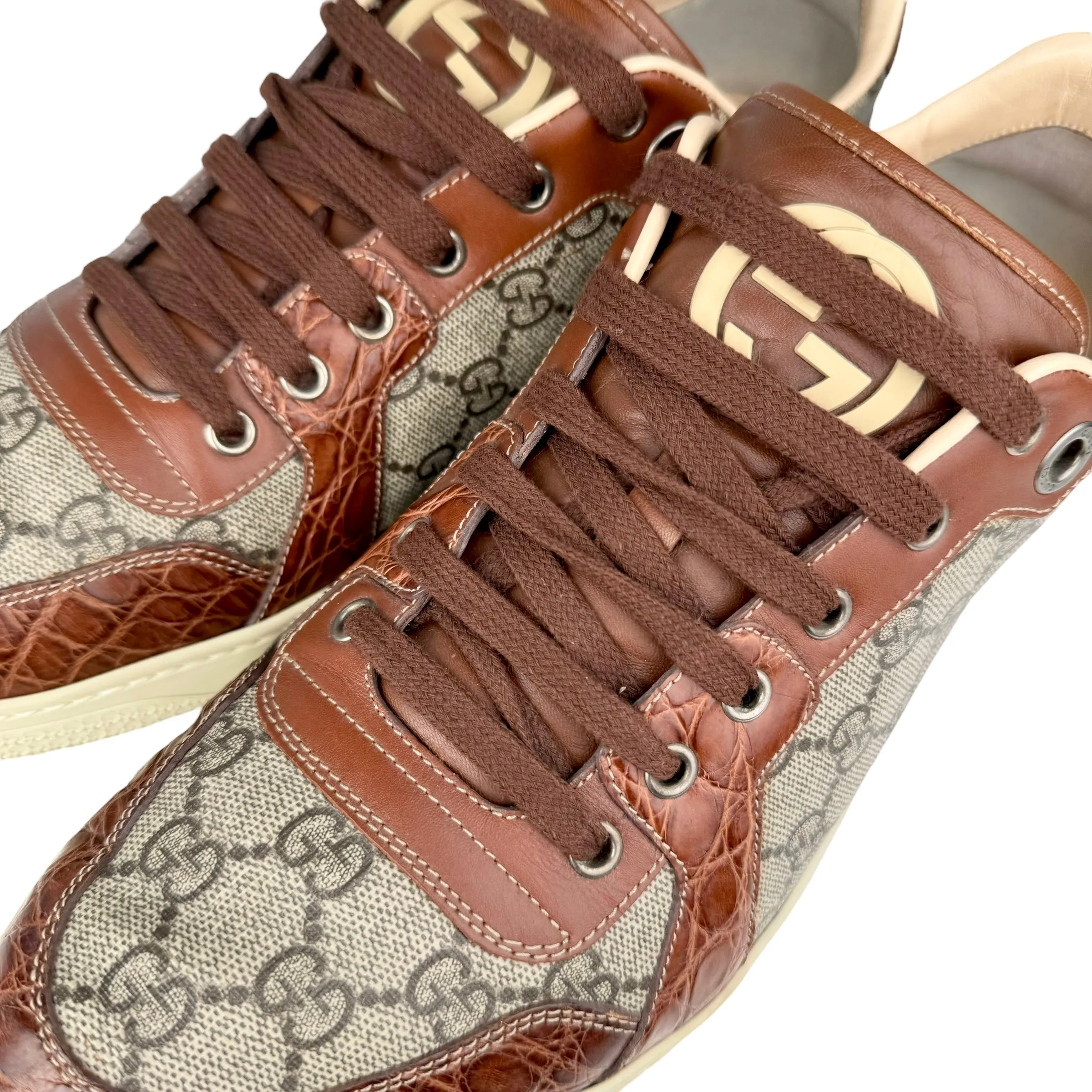 Gucci Men's GG Supreme Canvas & Brown Crocodile Trim Sneakers