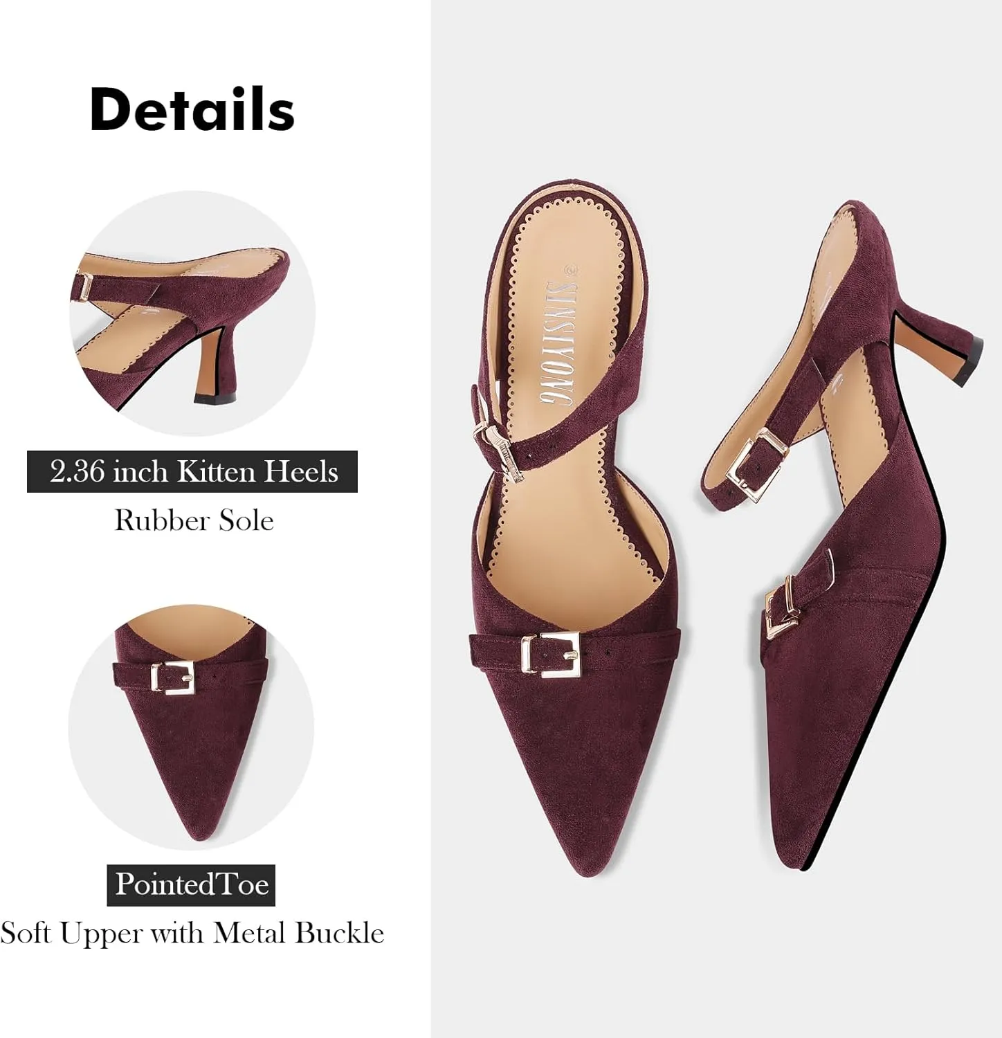 Heeled Sandals for Women Pointed Closed Toe Kitten Heels Comfortable Backless Pumps