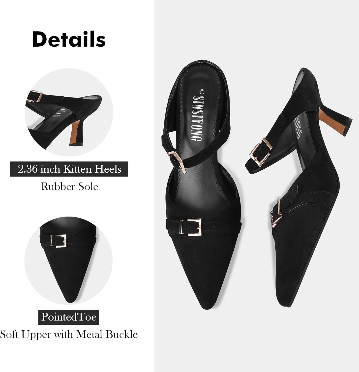 Heeled Sandals for Women Pointed Closed Toe Kitten Heels Comfortable Backless Pumps