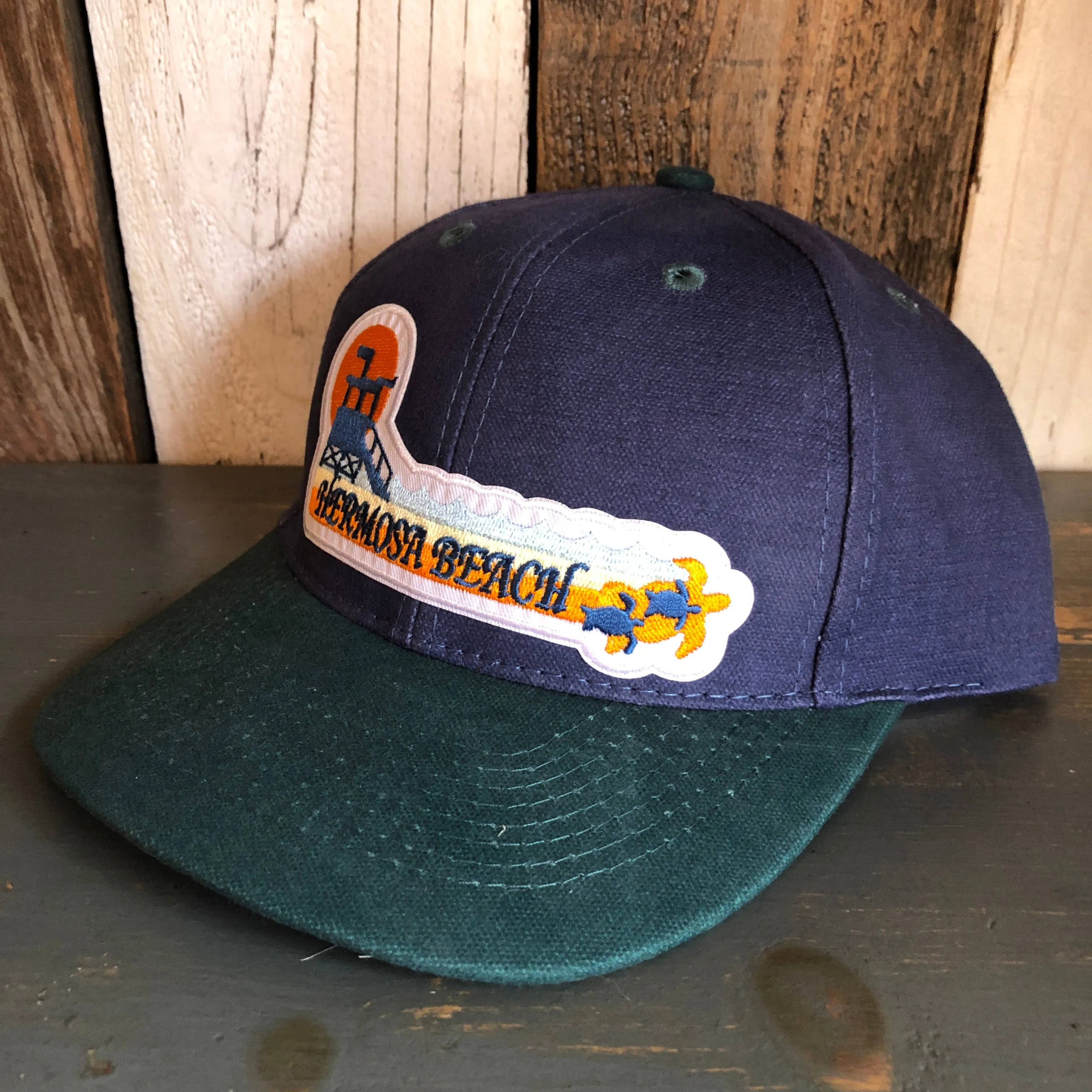 Hermosa Beach GOLDEN HOUR - 6 Panel Low Profile Baseball Cap with Adjustable Strap with Press Buckle - Navy/Dark Green