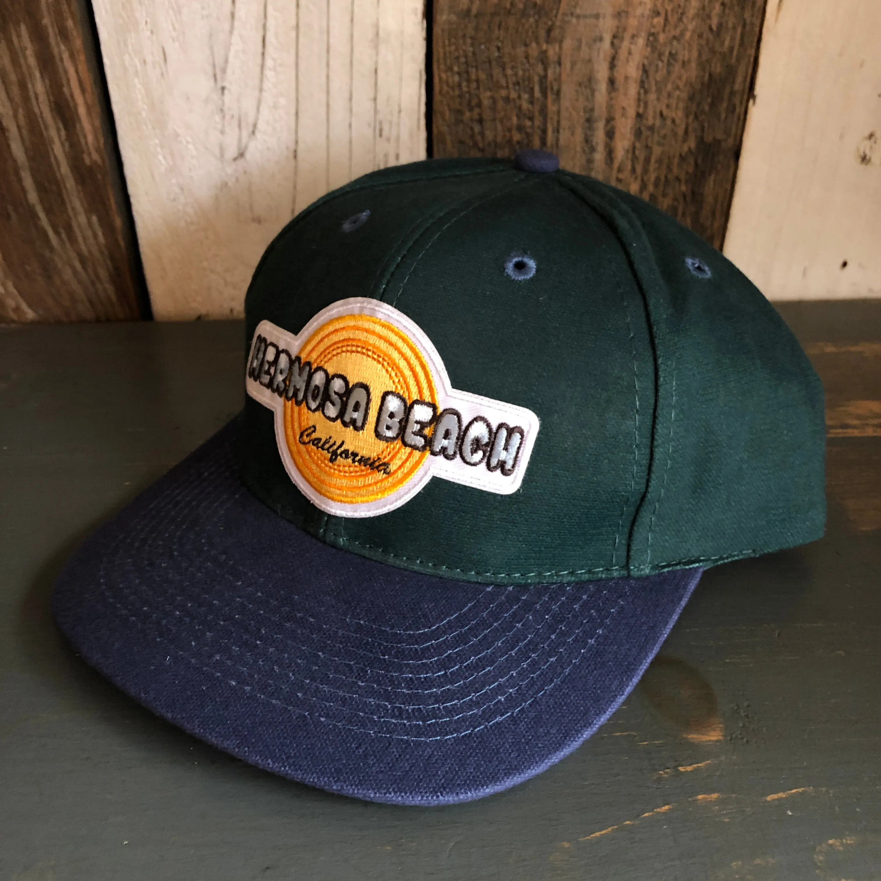 Hermosa Beach HIGH HEAT - 6 Panel Low Profile Baseball Cap with Adjustable Strap with Press Buckle - Dark Green/Navy
