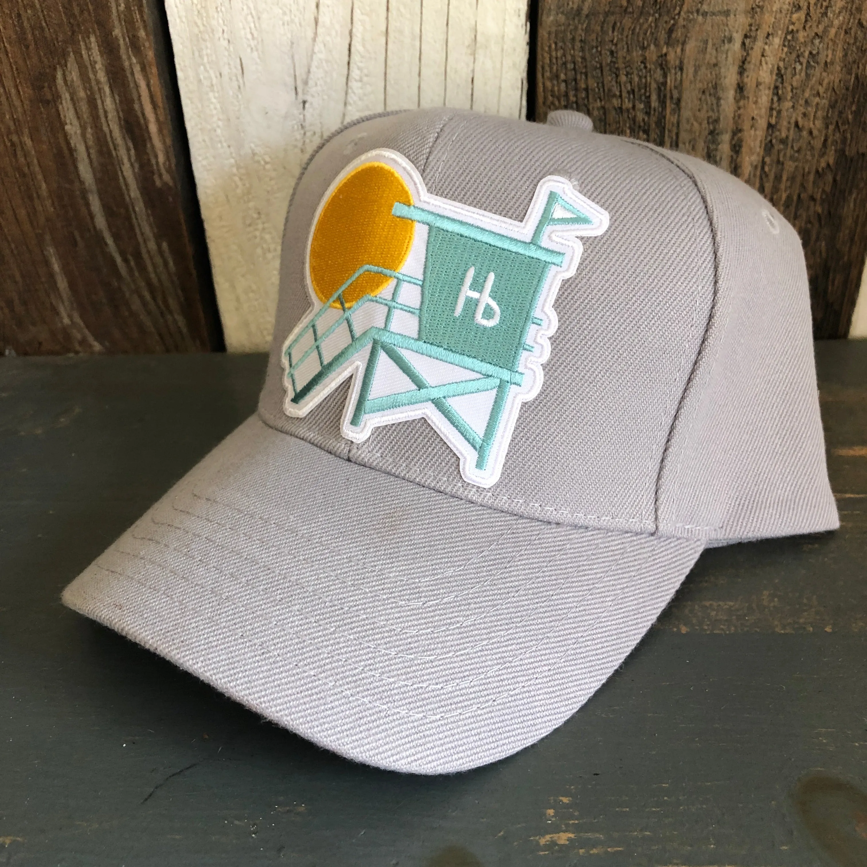Hermosa Beach LIFEGUARD TOWER 6 Panel Mid Profile Baseball Cap - Grey