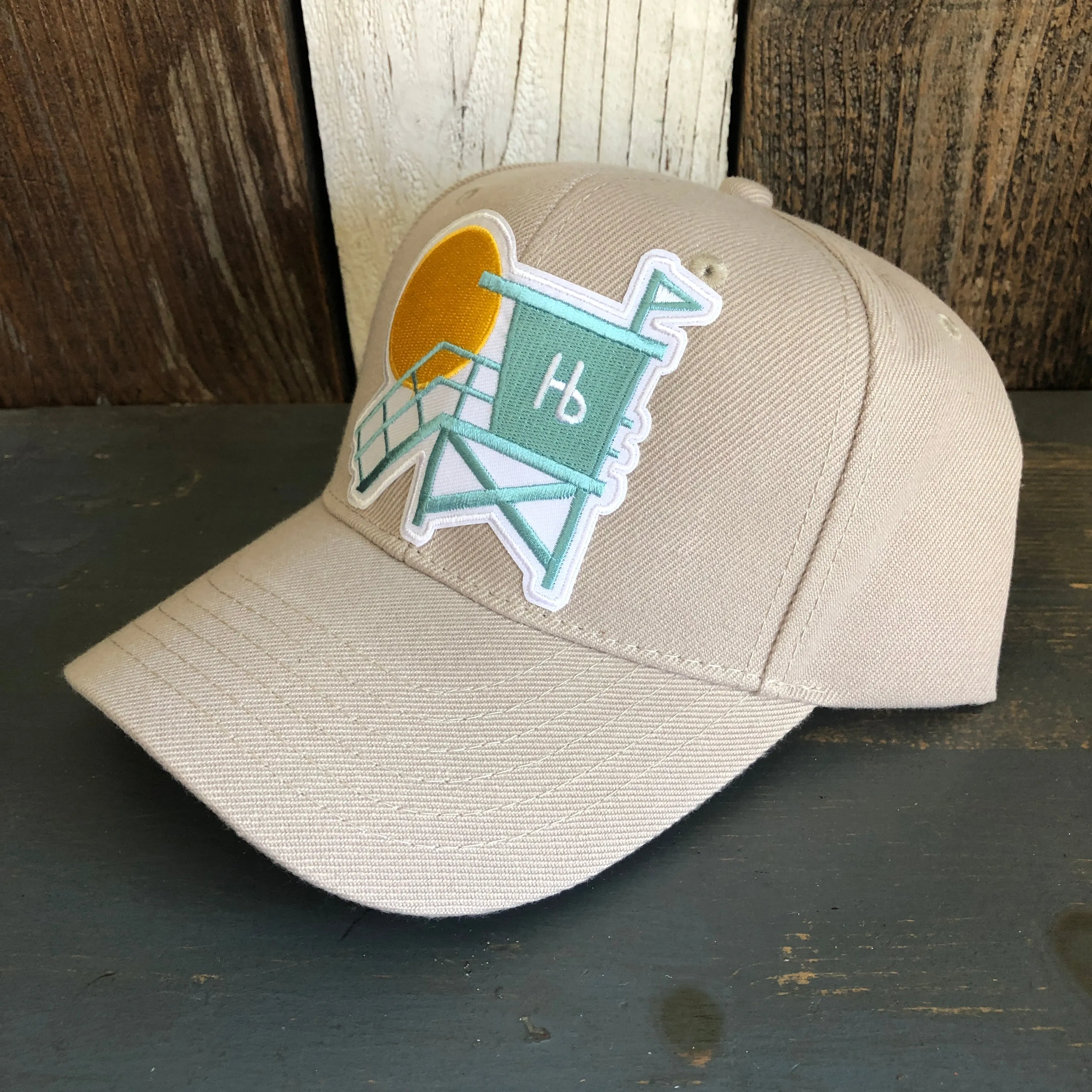 Hermosa Beach LIFEGUARD TOWER 6 Panel Mid Profile Baseball Cap - Khaki