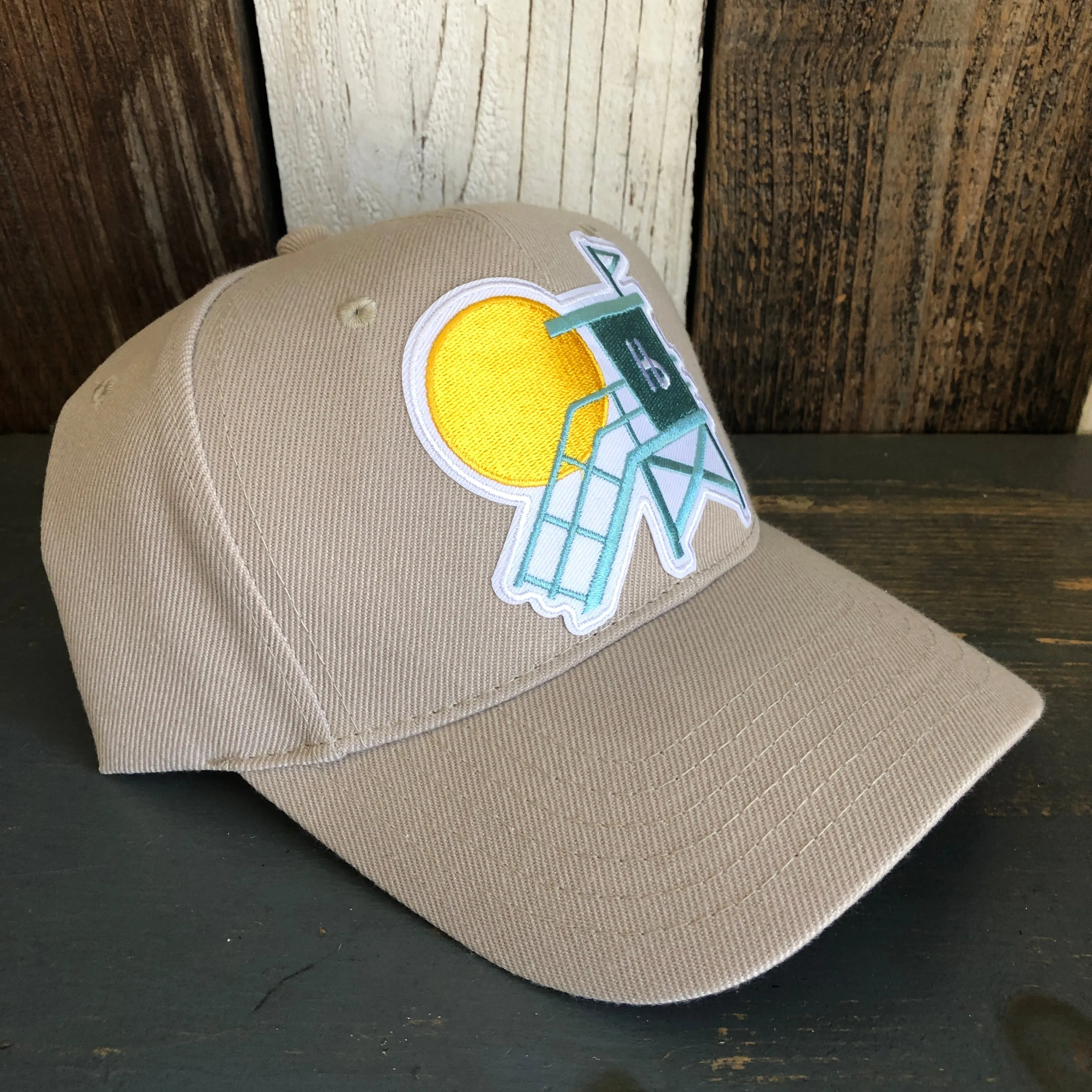 Hermosa Beach LIFEGUARD TOWER 6 Panel Mid Profile Baseball Cap - Khaki