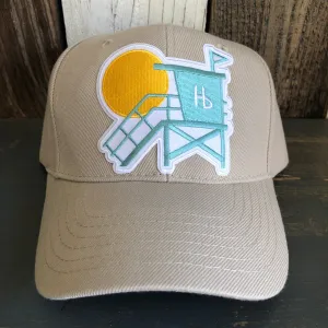 Hermosa Beach LIFEGUARD TOWER 6 Panel Mid Profile Baseball Cap - Khaki