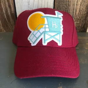 Hermosa Beach LIFEGUARD TOWER 6 Panel Mid Profile Baseball Cap - Maroon