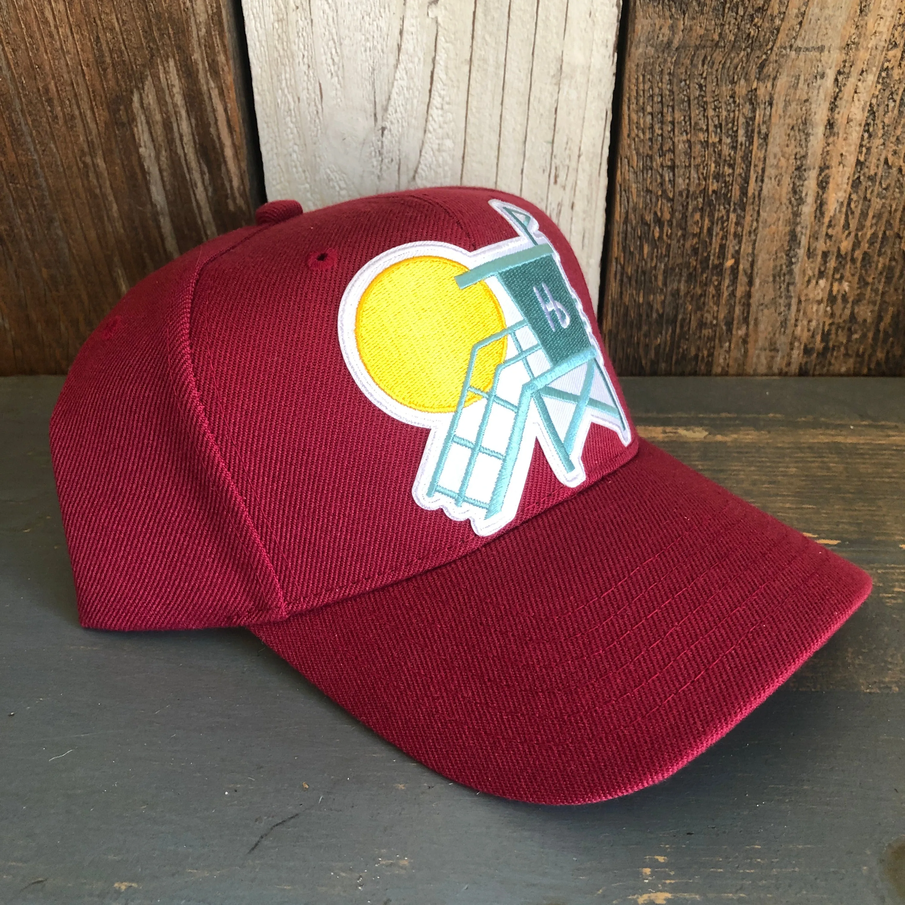 Hermosa Beach LIFEGUARD TOWER 6 Panel Mid Profile Baseball Cap - Maroon