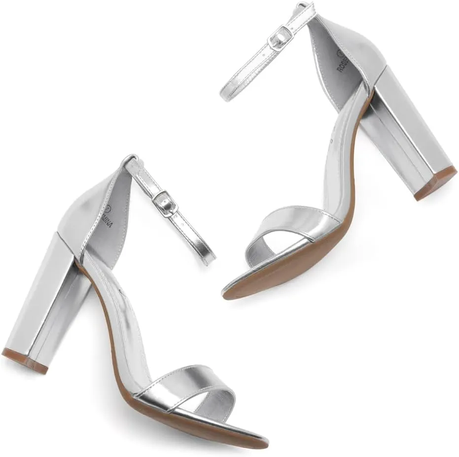Herstyle Women??s Chunky Block Heels ?C Open Toe Ankle Strap Sandals, 3.75 Inch High Heels for Wedding, Party & Dressy Occasions ?C Comfortable Strappy Dress Shoes