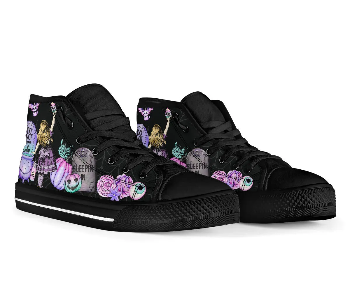 Hi Top Sneakers, Pastel Goth Alice in Wonderland Spiderweb Halloween Sneakers (SNPGA2)