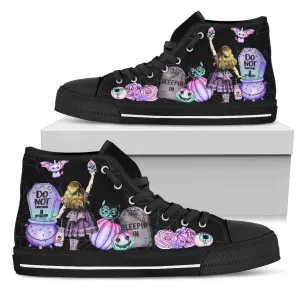 Hi Top Sneakers, Pastel Goth Alice in Wonderland Spiderweb Halloween Sneakers (SNPGA2)